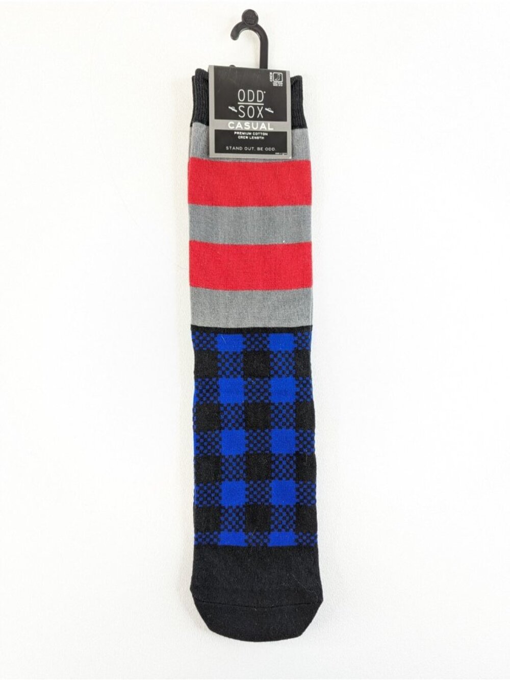 Odd Sox Mens 8-12 Dress Socks Large Grey Red Stripe Plaid Blue NEW